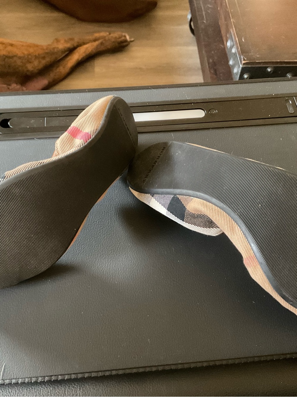 Burberry Beige & Tan Check Leather Buckle Ballet Flats - Picture 3 of 5